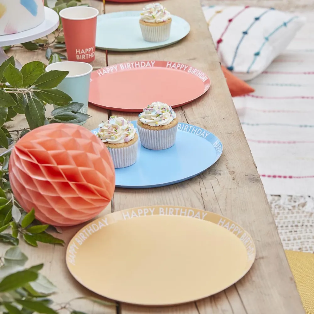 Best Ginger Ray 8 Colorful Happy Birthday Plates