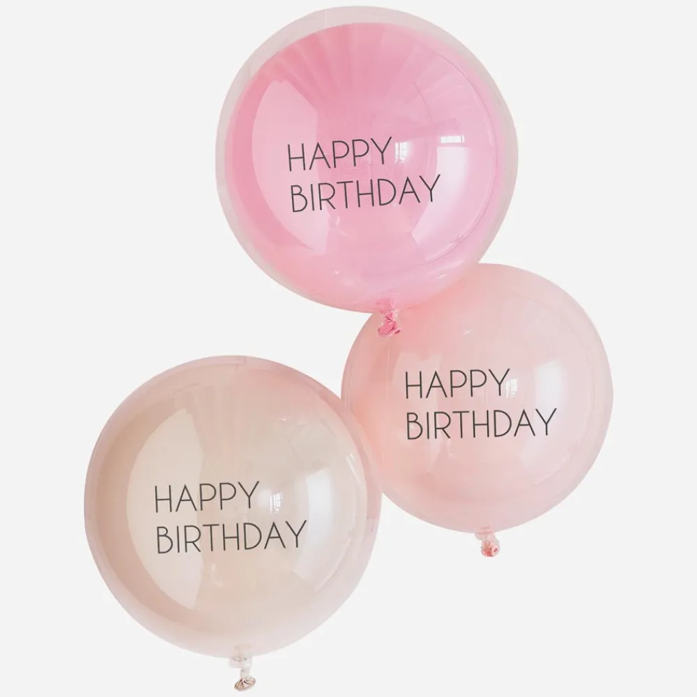 Clearance Ginger Ray 3 Double Pink Happy Birthday Balloons