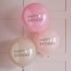 Clearance Ginger Ray 3 Double Pink Happy Birthday Balloons