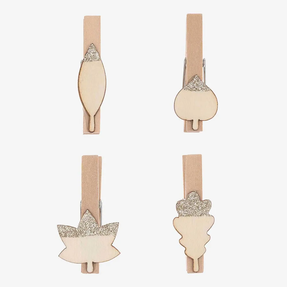 New Rico Design 4 Golden Leaf Clips In Wood