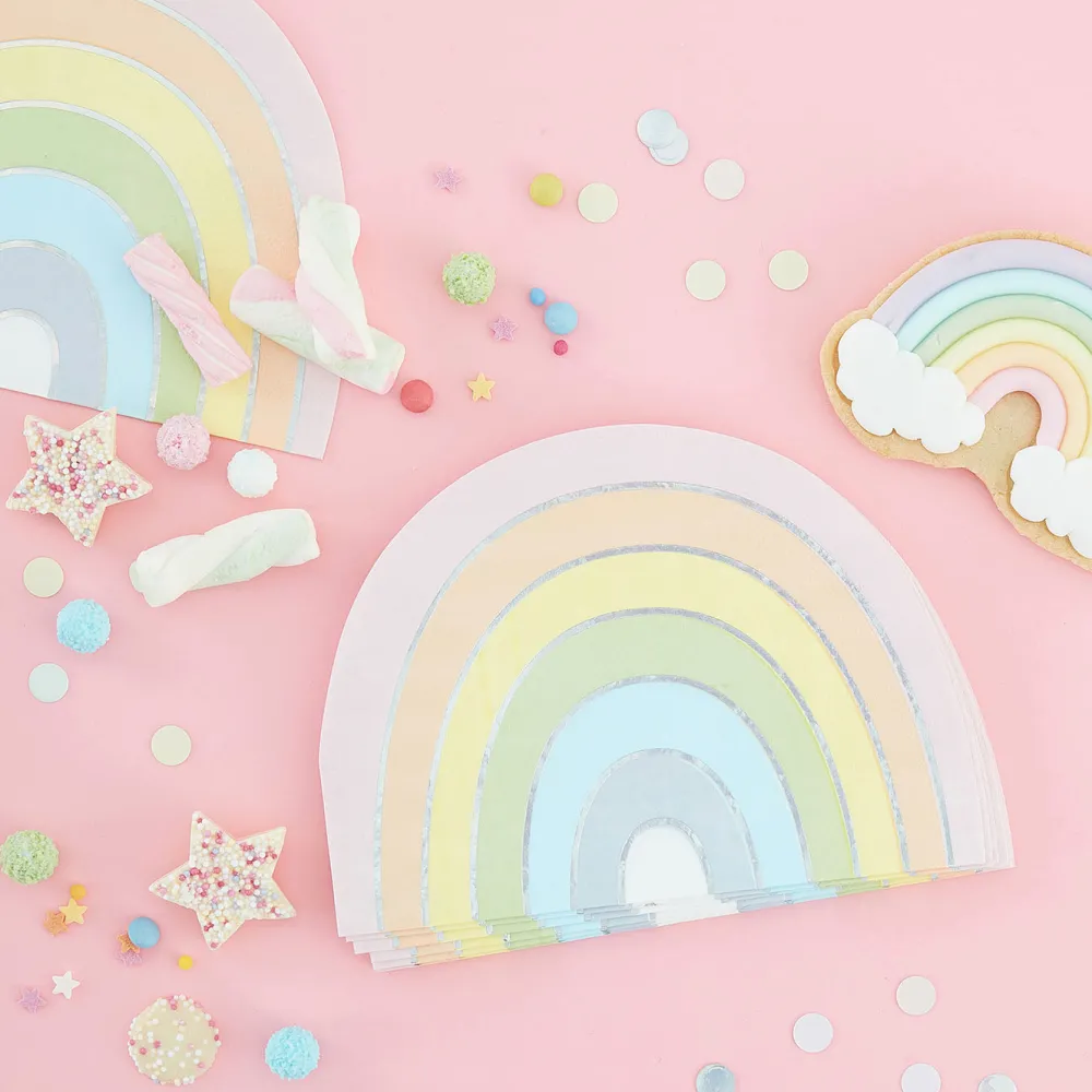 Best Ginger Ray 16 Napkins - Pastel And Iridescent Rainbow