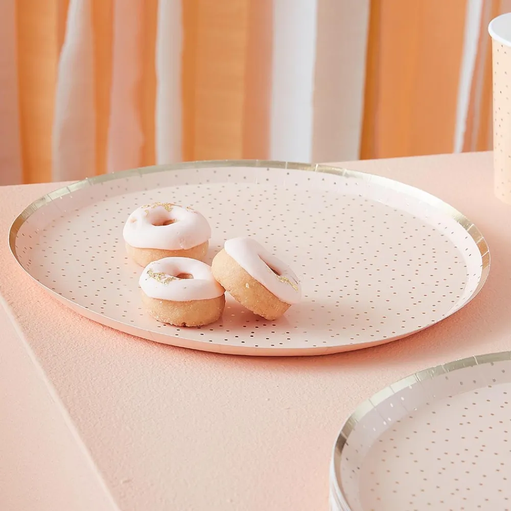 Cheap Ginger Ray 8 Peach Plates With Golden Dots