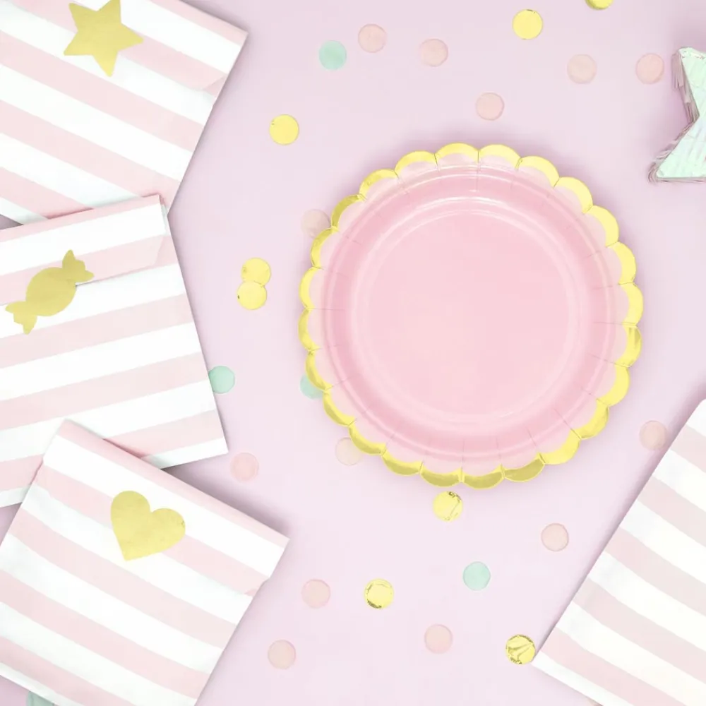 Store Party Deco 6 Pockets With Pink Stripes And Stickers