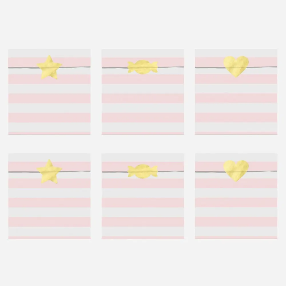 Store Party Deco 6 Pockets With Pink Stripes And Stickers