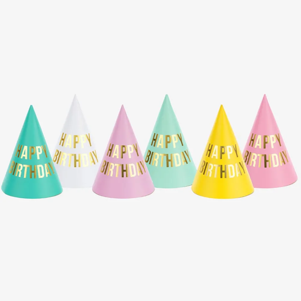Online Party Deco 6 Pointed Happy Birthday Hats
