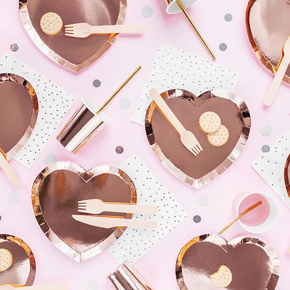 Discount Party Deco 6 Rose Gold Heart Plates