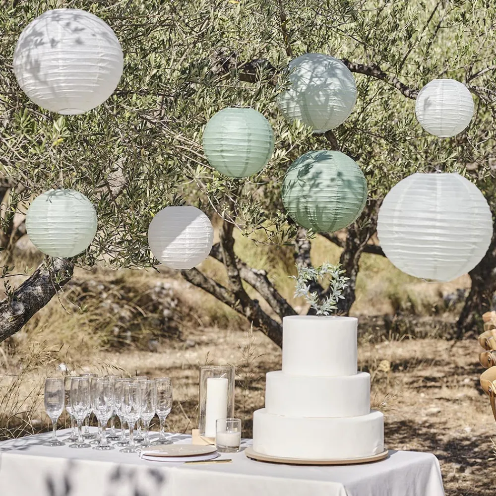 Store Ginger Ray 8 Sage Green And White Chinese Lanterns