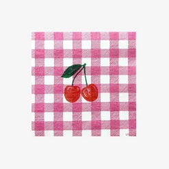 Store Françoise Paviot 20 Small Cherry Pink Gingham Napkins