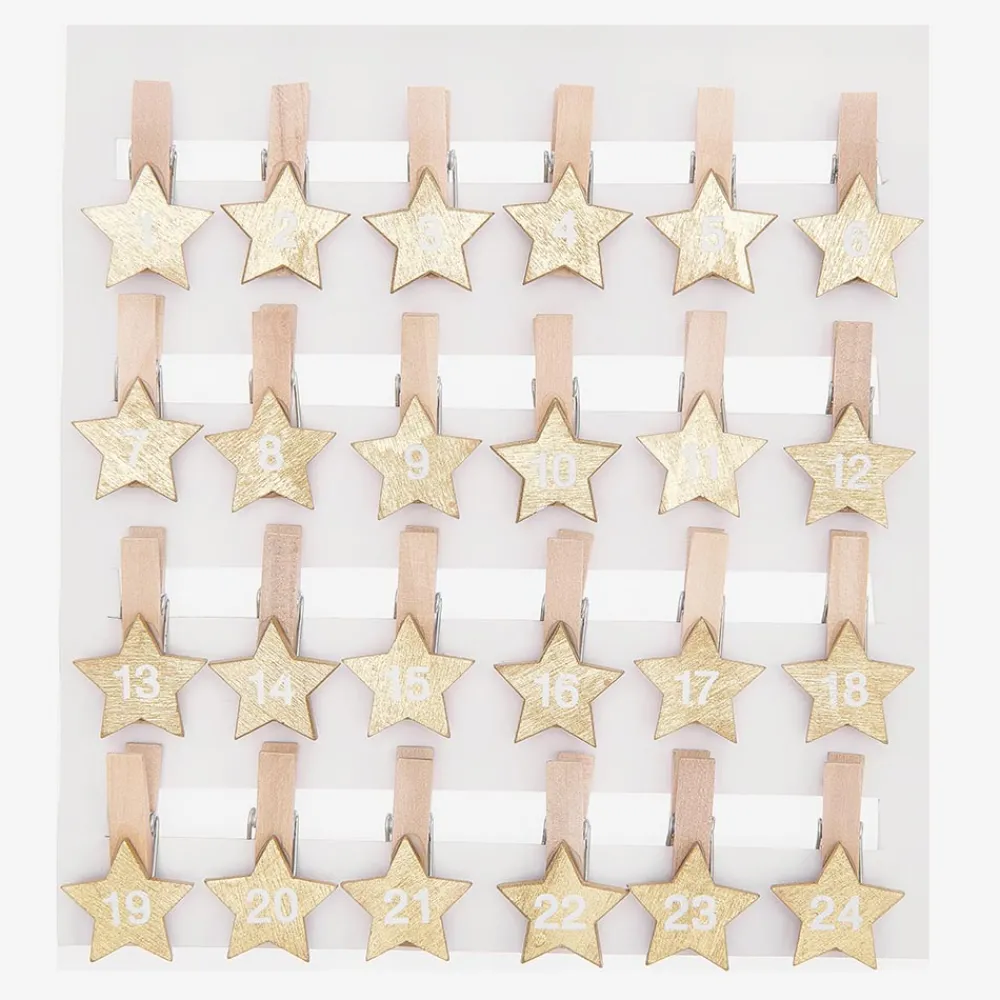 Cheap Rico Design Advent Calendar - 24 Golden Wooden Star Clips