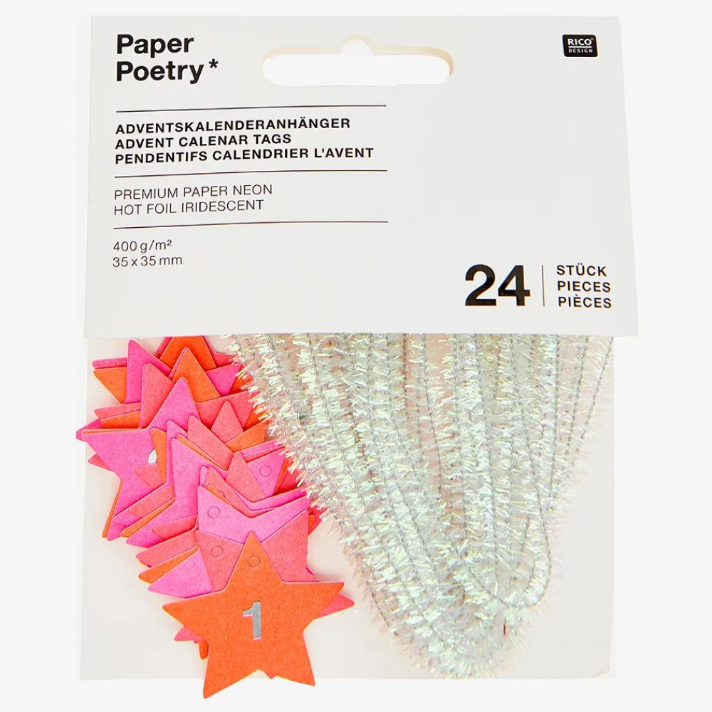 Sale Rico Design Advent Calendar - 24 Neon Pink Star Gift Tags