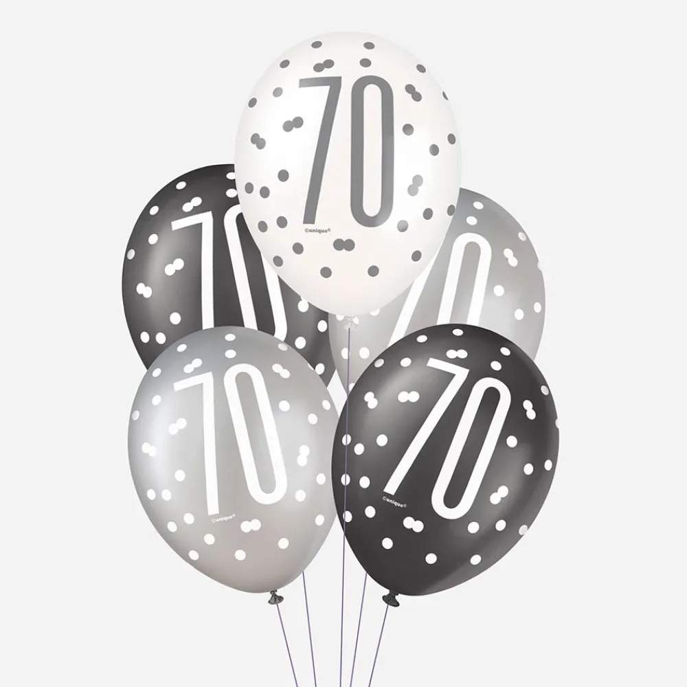 Discount Unique Party Balloon: 6 Black 70Th Anniversary Balloons