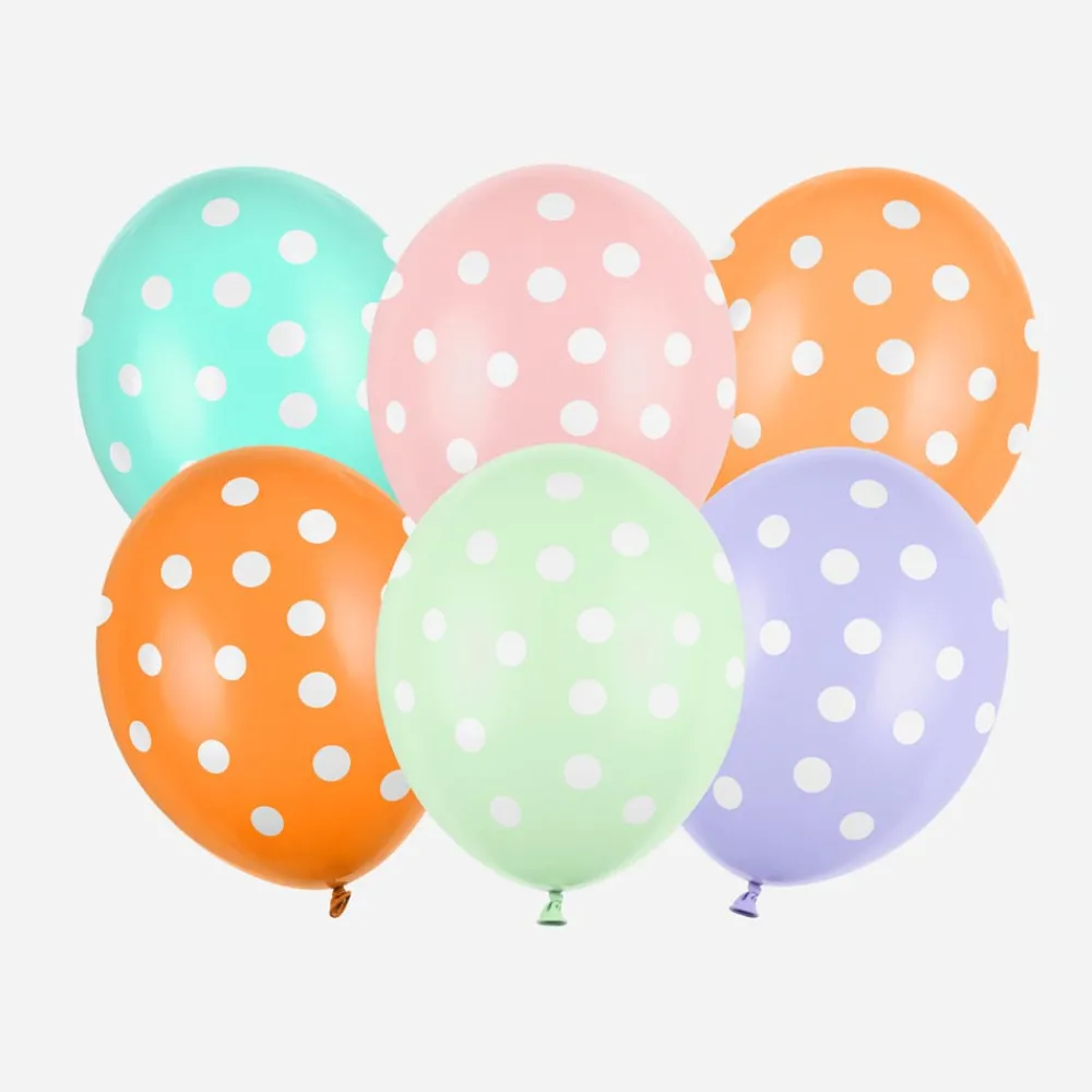 New Party Deco Balloons: 6 Pastel Balloons With White Dots
