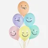 Hot Party Deco Balloons: 6 Pastel Smiley Balloons