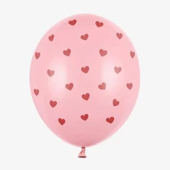 New Party Deco Balloons: 6 Pink Balloons With Red Hearts