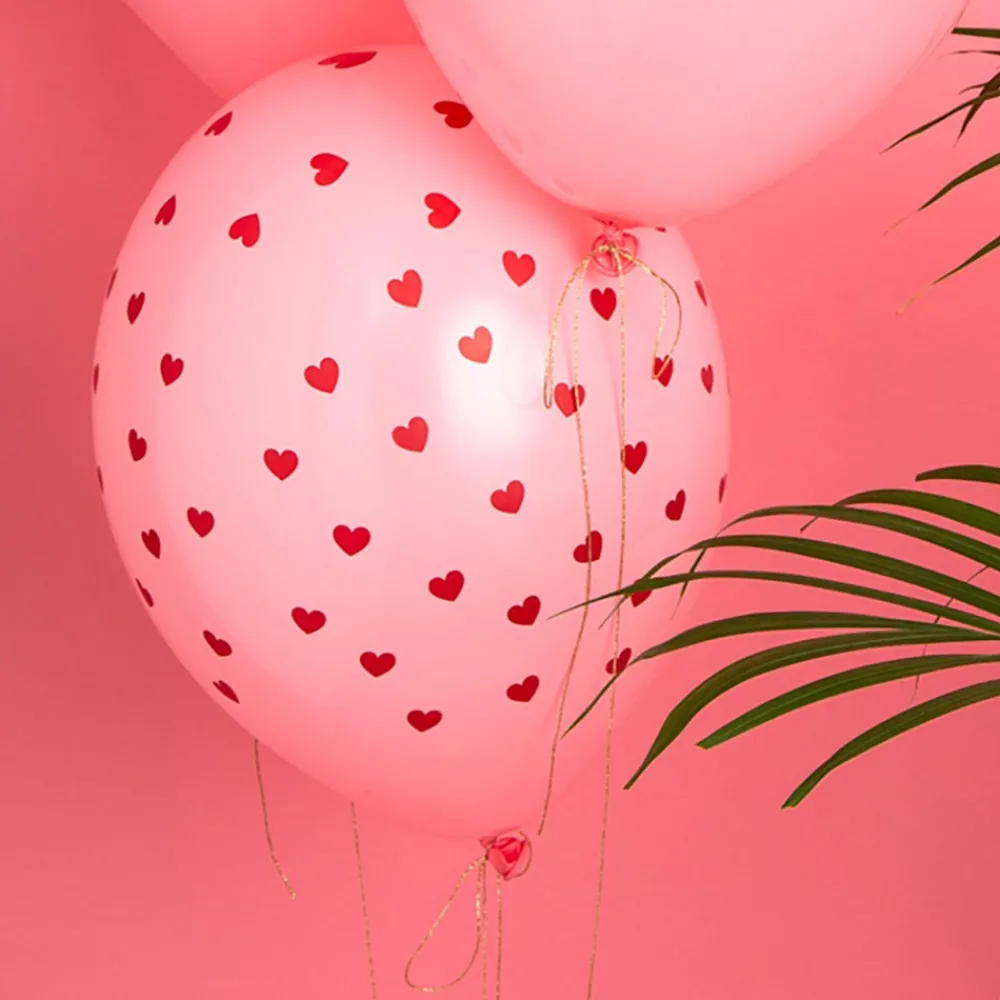 New Party Deco Balloons: 6 Pink Balloons With Red Hearts