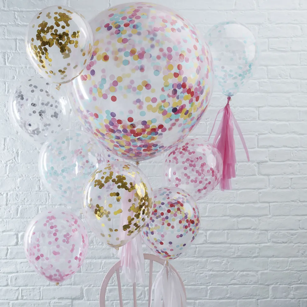 Online Ginger Ray Balloons: 5 Pink Confetti Balloons