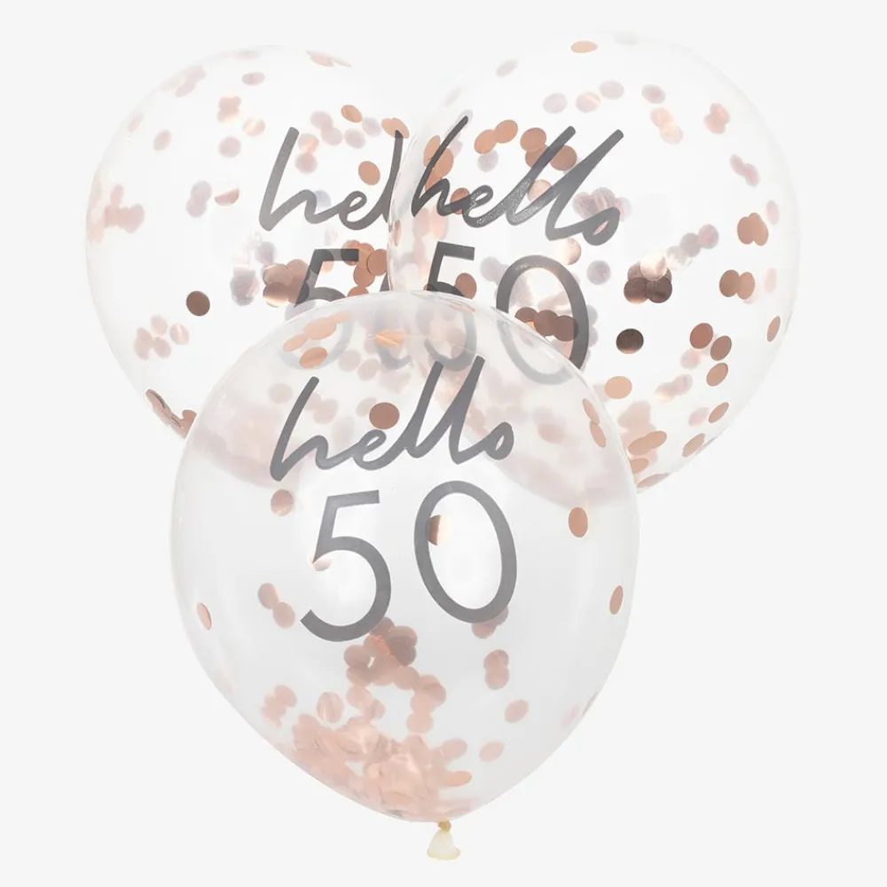 Cheap Ginger Ray Balloons: 5 Rose Gold 50St Birthday Confetti Balloons
