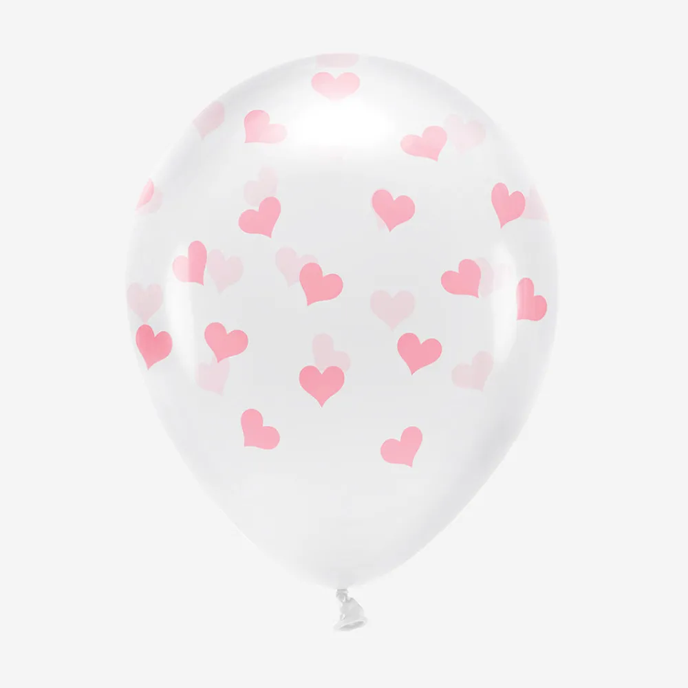 Shop Party Deco Balloons: 6 Transparent Pink Heart Balloons