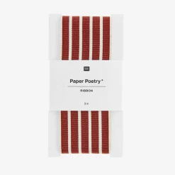 Best Rico Design Burgundy And Cream Striped Woven Ribbon