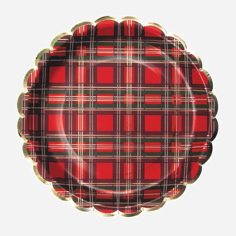 Online Party Pro Christmas - 8 Tartan And Gold Scalloped Plates