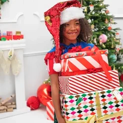Best Party Deco Christmas - Red And Gold Sequin Santa Hat