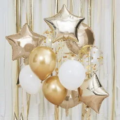 Hot Ginger Ray Cluster Of 12 Gold And White Balloons