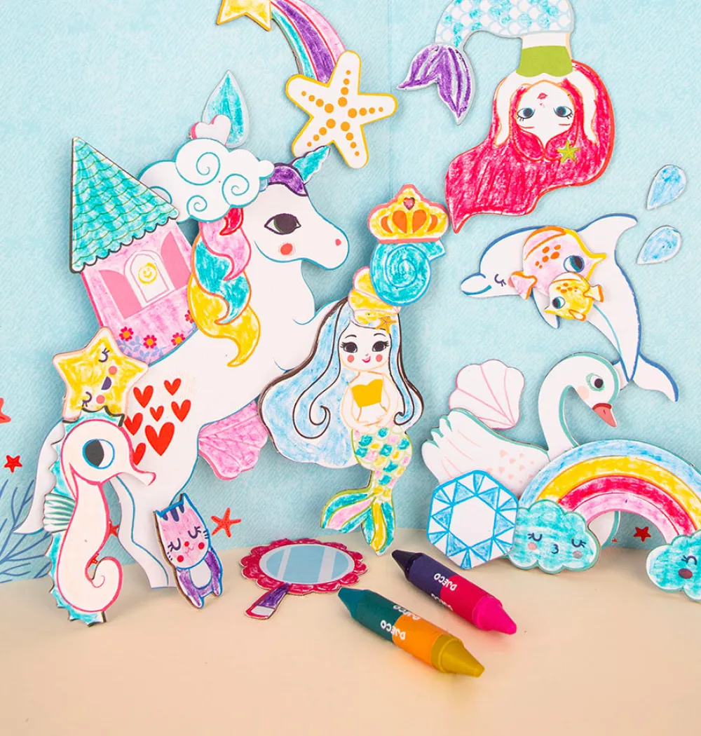 Outlet Djeco Coloring And Collage Activity: A World To Create, Princesses, Fairies, Mermaids