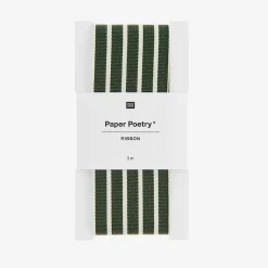 Sale Rico Design Green And Cream Striped Woven Ribbon