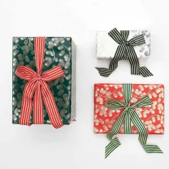 Sale Rico Design Green And Cream Striped Woven Ribbon