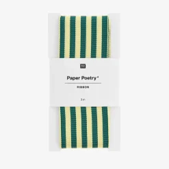 Online Rico Design Green And Yellow Striped Woven Ribbon