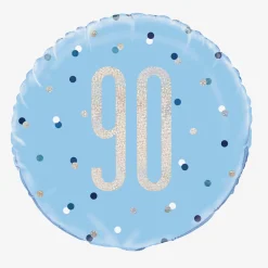Shop Unique Party Helium Balloon 90 Years Blue And Holographic