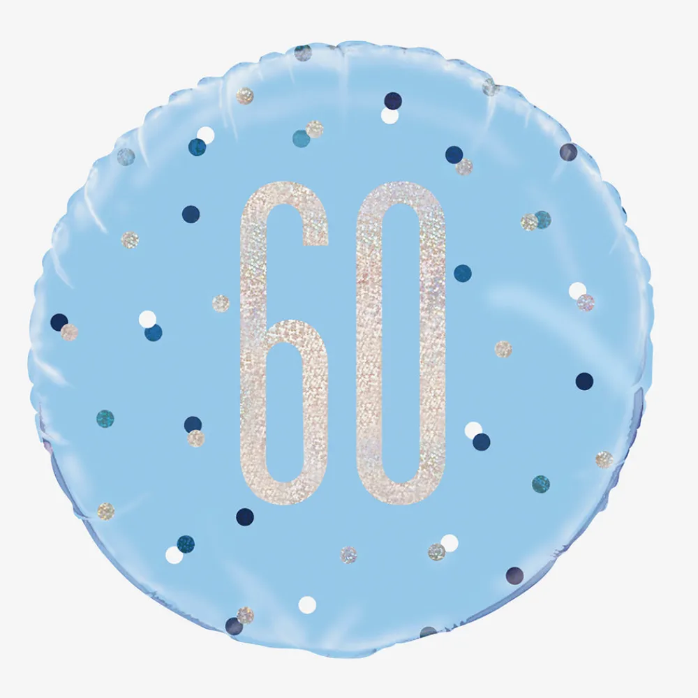 Store Unique Party Helium Balloon 60 Years Blue And Holographic