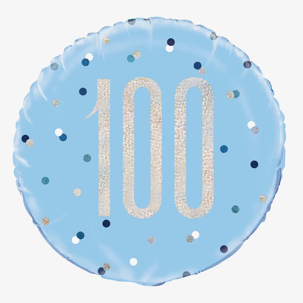 Online Unique Party Helium Balloon 100 Years Blue And Holographic