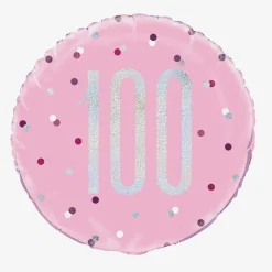Flash Sale Unique Party Helium Balloon 100 Years Pink And Holographic