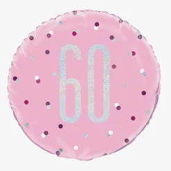 Cheap Unique Party Helium Balloon 60 Years Pink And Holographic