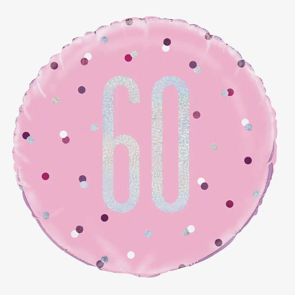 Cheap Unique Party Helium Balloon 60 Years Pink And Holographic