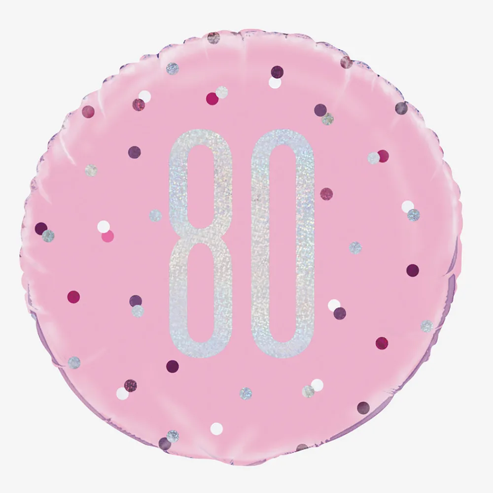 Clearance Unique Party Helium Balloon 80 Years Pink And Holographic