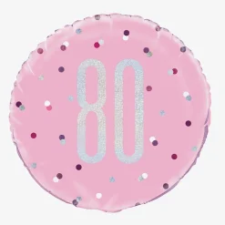 Store Unique Party Helium Balloon 80 Years Pink And Holographic