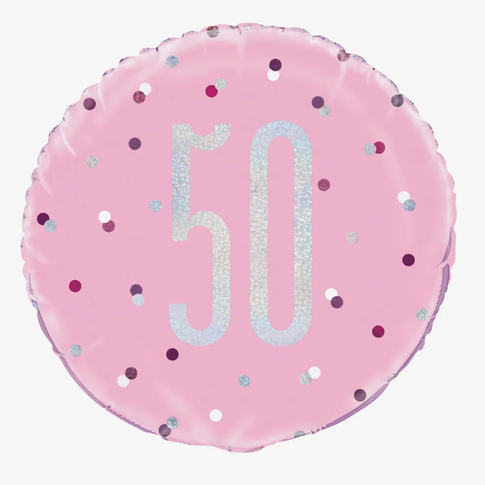 Best Sale Unique Party Helium Balloon 50 Years Pink And Holographic