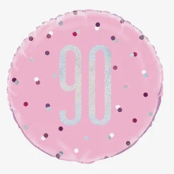 New Unique Party Helium Balloon 90 Years Pink And Holographic