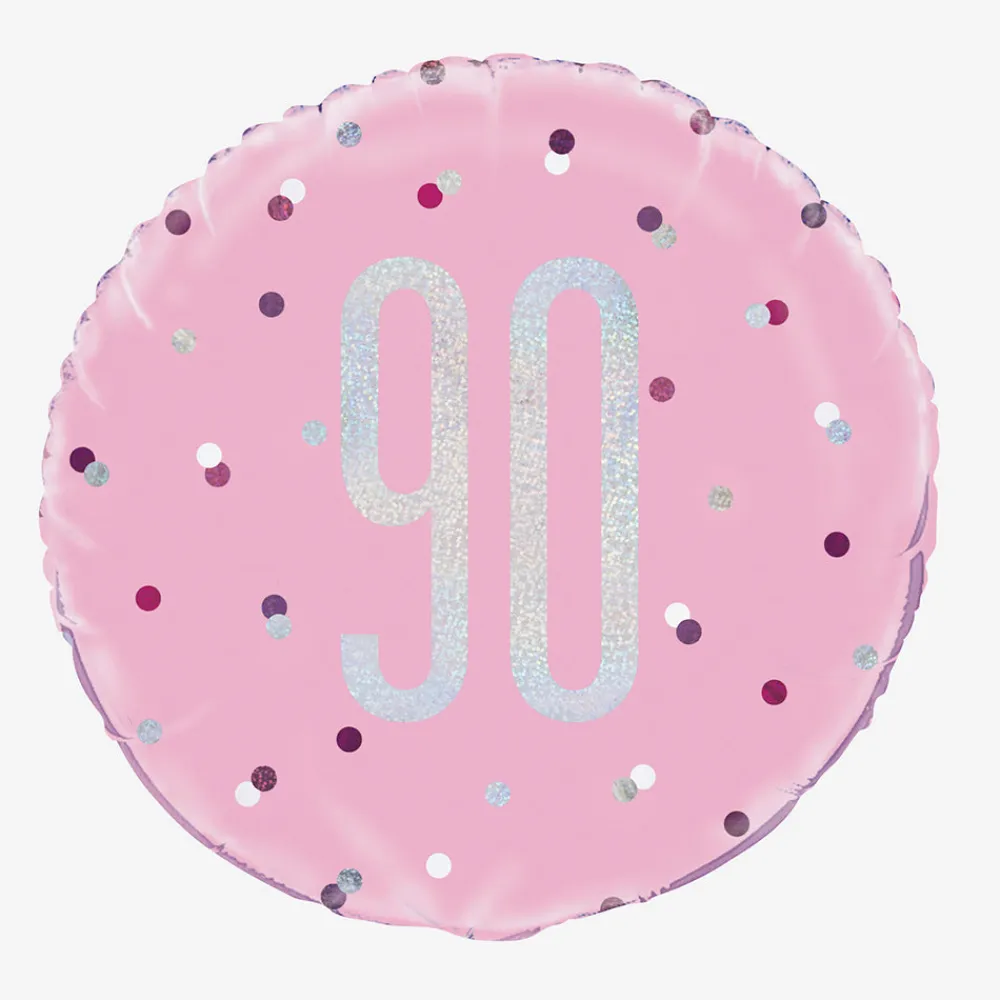 New Unique Party Helium Balloon 90 Years Pink And Holographic