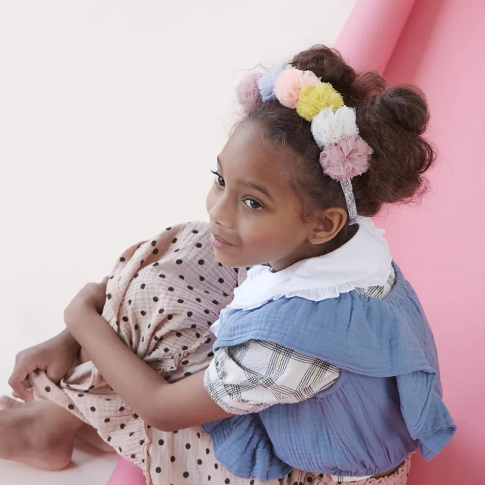 New Meri Meri Pompom Crown In Multicolored Tulle