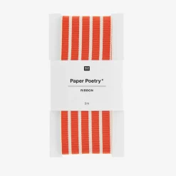 Sale Rico Design Red And Cream Striped Woven Ribbon