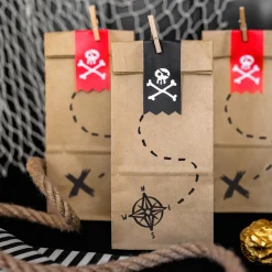 Cheap Party Deco Set Of 6 Gift Bags - Kraft And Stickers - Pirate