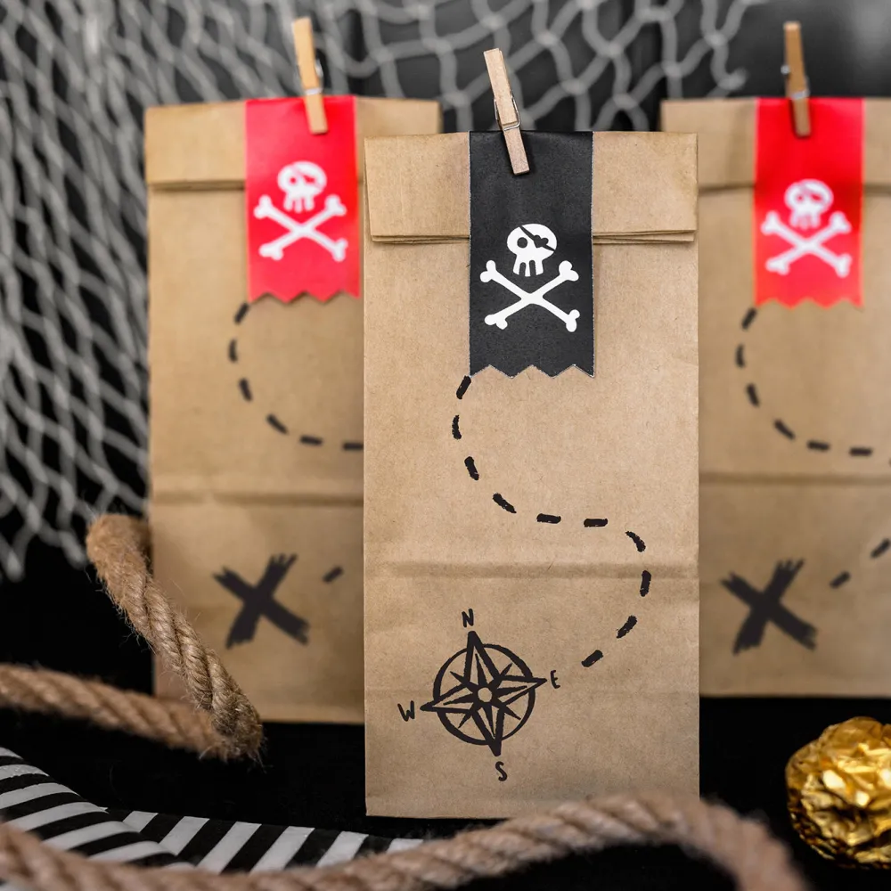 Cheap Party Deco Set Of 6 Gift Bags - Kraft And Stickers - Pirate