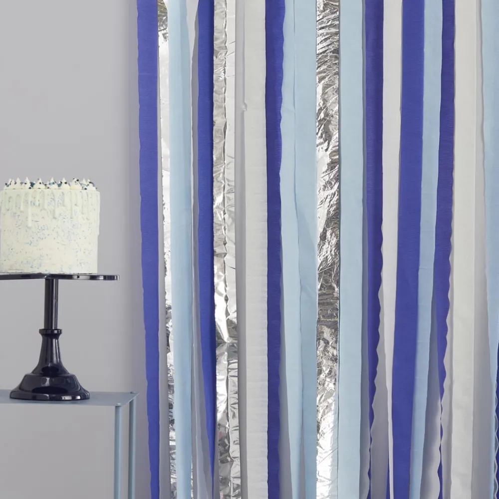 Store Ginger Ray Wall Decoration Kit: Rolls Of Blue And Silver Crepe Paper